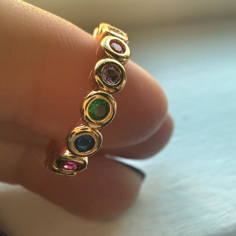 NWT Pretty Bird Jewelry gold plated multi colored eternity band size 6.5 - Picture 3 of 9